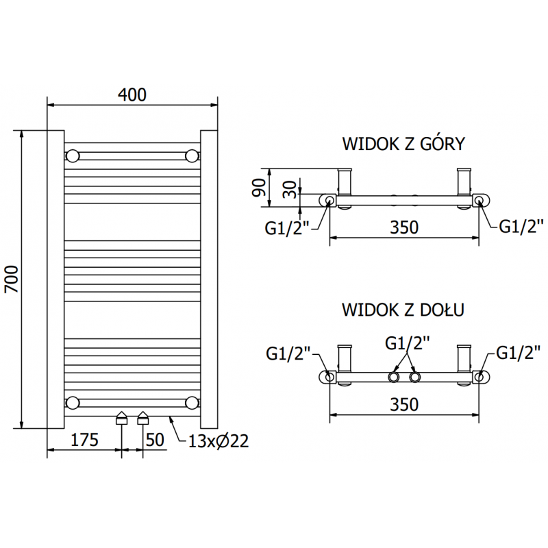 Mexen Mars Elektrische Heizung 700 x 400 mm, 300 W, Anthrazit - W110-0700-400-2300-66