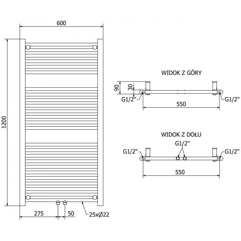 Mexen Mars elektrischer Heizkörper 1200 x 600 mm, 600 W, weiß - W110-1200-600-2600-20
