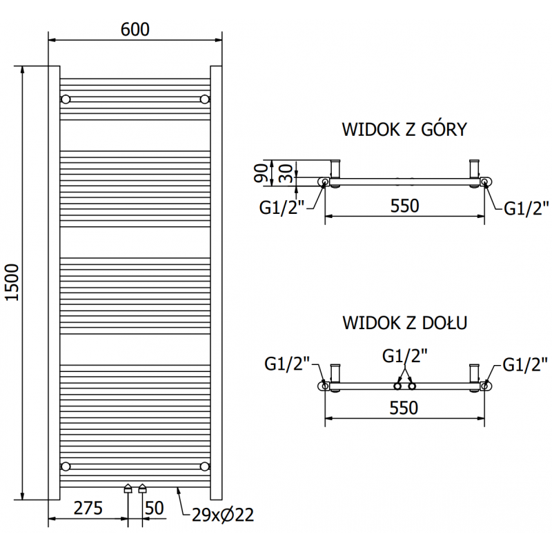 Mexen Mars Elektrischer Heizkörper 1500 x 600 mm, 600 W, Chrom - W110-1500-600-2600-01