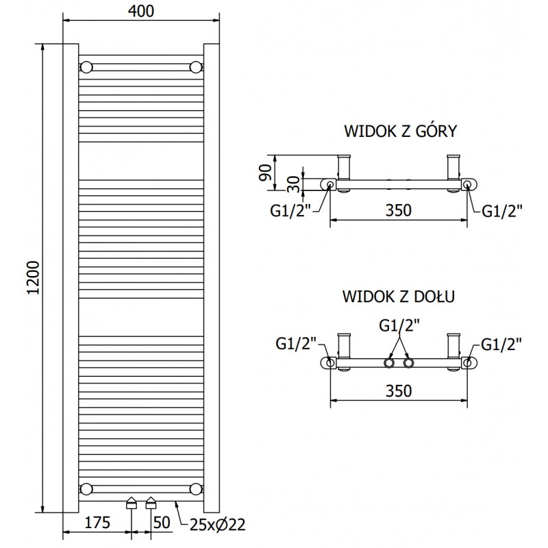 Mexen Mars elektrischer Heizkörper 1200 x 400 mm, 400 W, weiß - W110-1200-400-6400-20