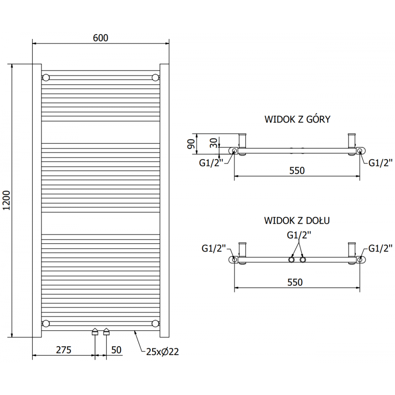 Mexen Mars elektrischer Heizkörper 1200 x 600 mm, 600 W, weiß - W110-1200-600-6600-20
