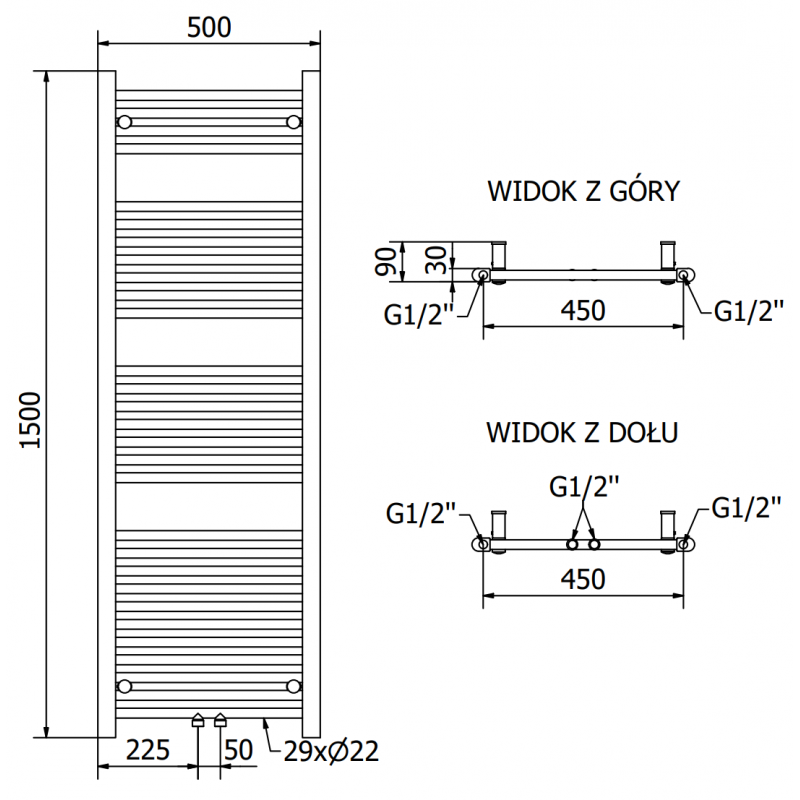 Mexen Mars elektrischer Heizkörper 1500 x 500 mm, 600 W, schwarz - W110-1500-500-6600-70