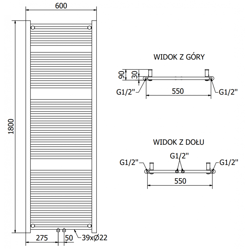 Mexen Mars elektrischer Heizkörper 1800 x 600 mm, 900 W, schwarz - W110-1800-600-6900-70