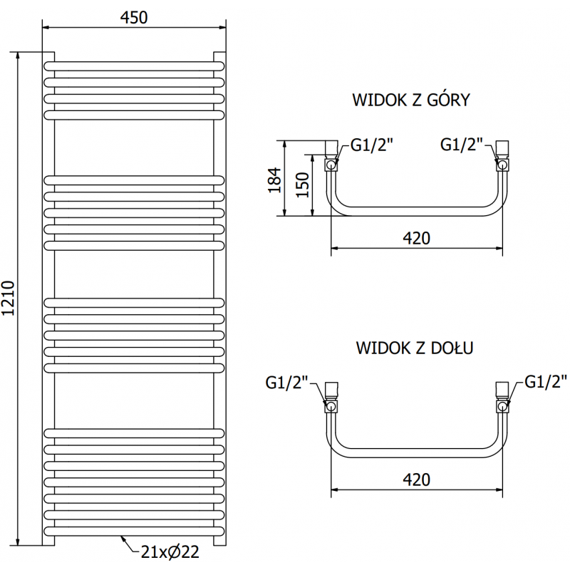 Mexen Apollo elektrischer Heizkörper 1210 x 450 mm, 600 W, schwarz - W117-1210-450-2600-70