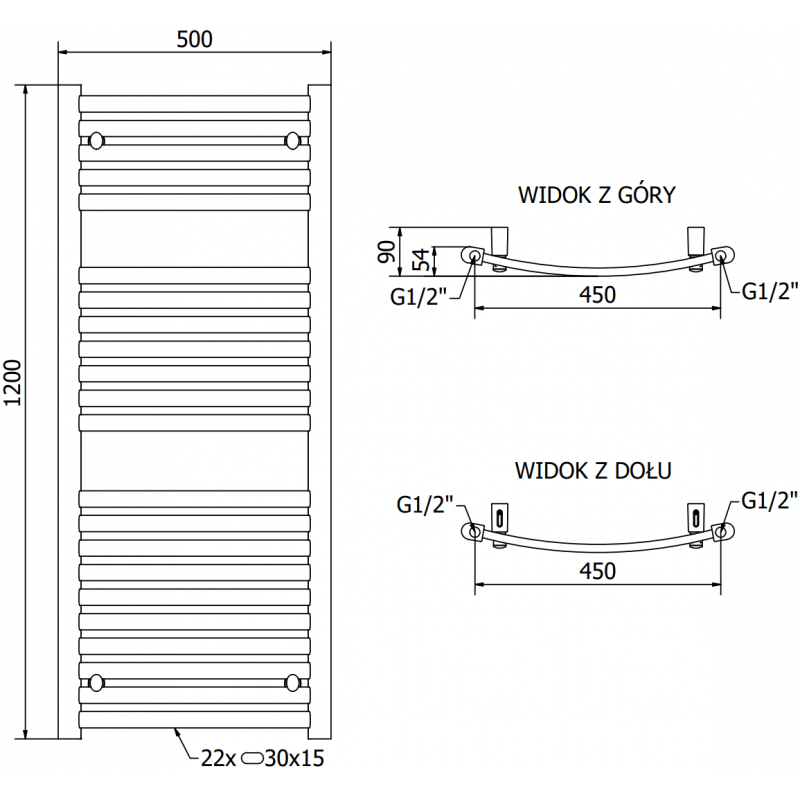 Mexen Helios Elektroheizkörper 1200 x 500 mm, 600 W, Anthrazit - W103-1200-500-2600-66
