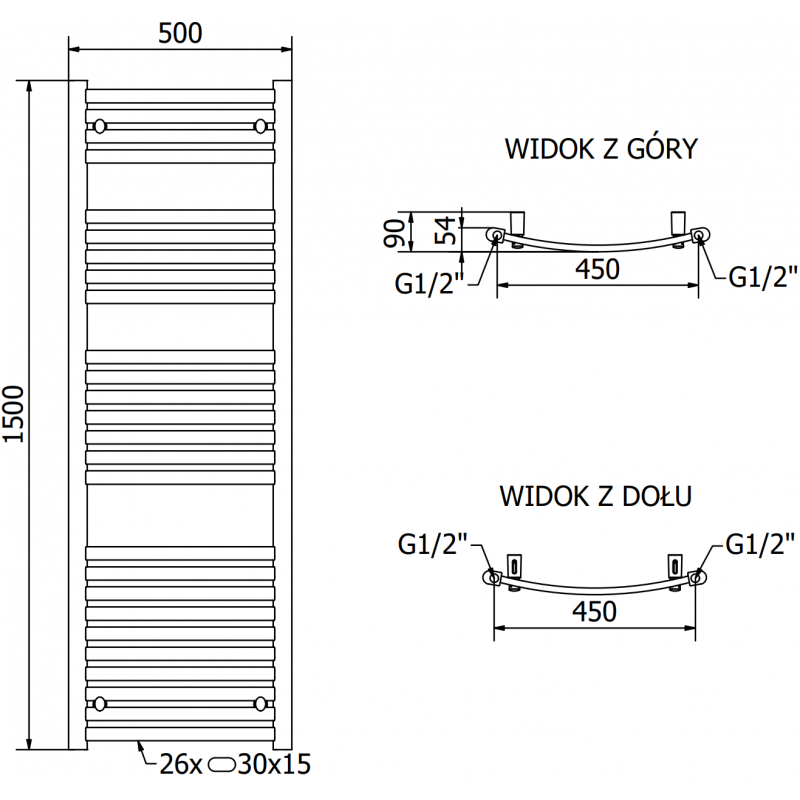 Mexen Helios Elektrische Heizung 1500 x 500 mm, 900 W, Anthrazit - W103-1500-500-2900-66