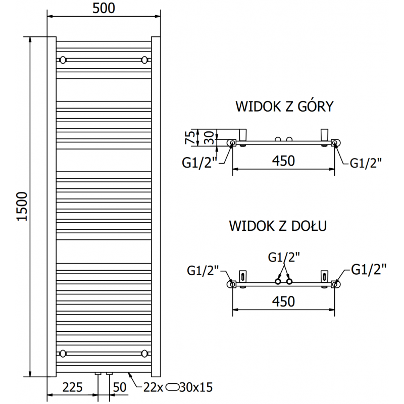 Mexen Hades elektrischer Heizkörper 1500 x 500 mm, 900 W, weiß - W104-1500-500-2900-20