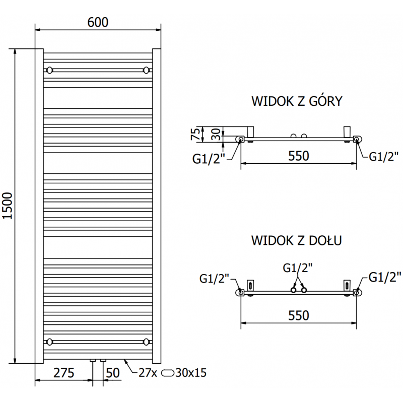 Mexen Hades Elektrische Heizung 1500 x 600 mm, 900 W, weiß - W104-1500-600-2900-20