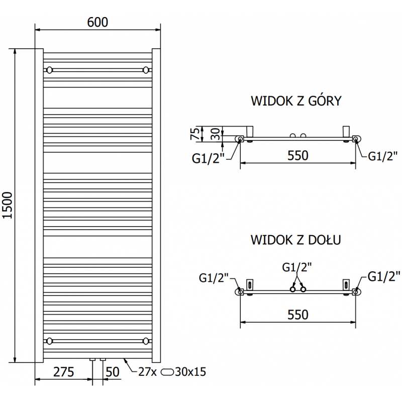 Mexen Hades Elektrischer Heizkörper 1500 x 600 mm, 900 W, Anthrazit - W104-1500-600-2900-66