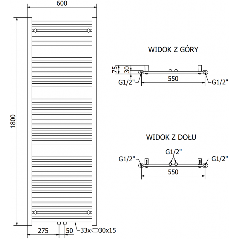 Mexen Hades elektrischer Heizkörper 1800 x 600 mm, 900 W, Chrom - W104-1800-600-2900-01