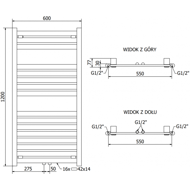 Mexen Uran elektrischer Heizkörper 1200 x 600 mm, 600 W, Anthrazit - W105-1200-600-2600-66
