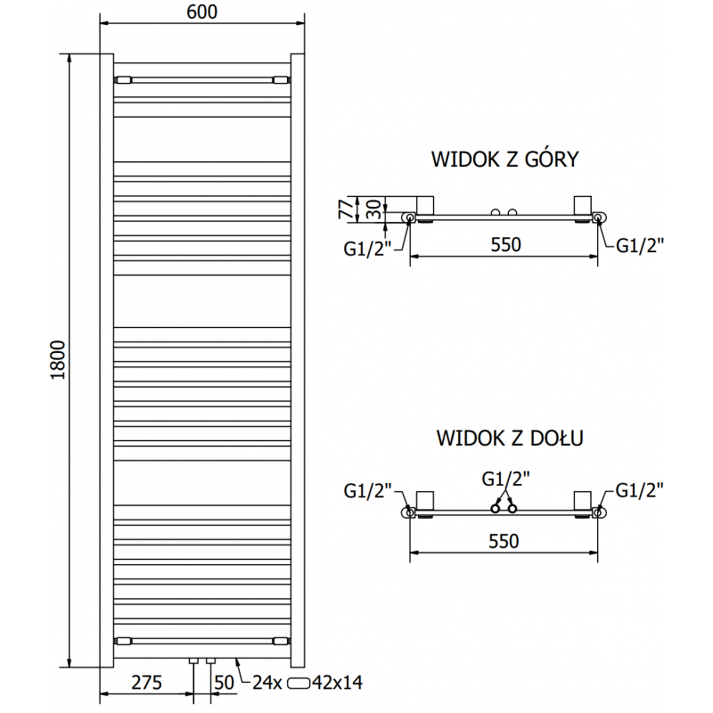 Mexen Uran Elektrischer Heizkörper 1800 x 600 mm, 900 W, Anthrazit - W105-1800-600-2900-66