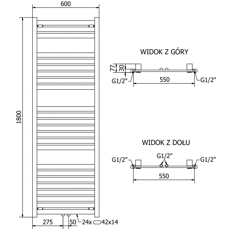 Mexen Uran Elektrischer Heizkörper 1800 x 600 mm, 900 W, schwarz - W105-1800-600-2900-70