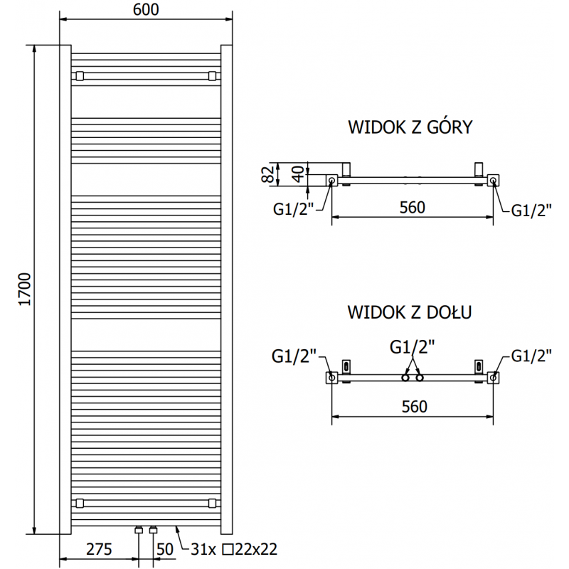 Mexen Pluton Elektroheizkörper 1700 x 600 mm, 900 W, schwarz - W106-1700-600-2900-70