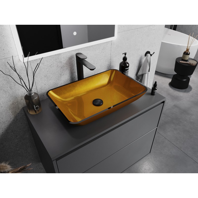 Mexen Megan gläsernes Aufsatzwaschbecken 56 x 36 cm, gold - 24135650