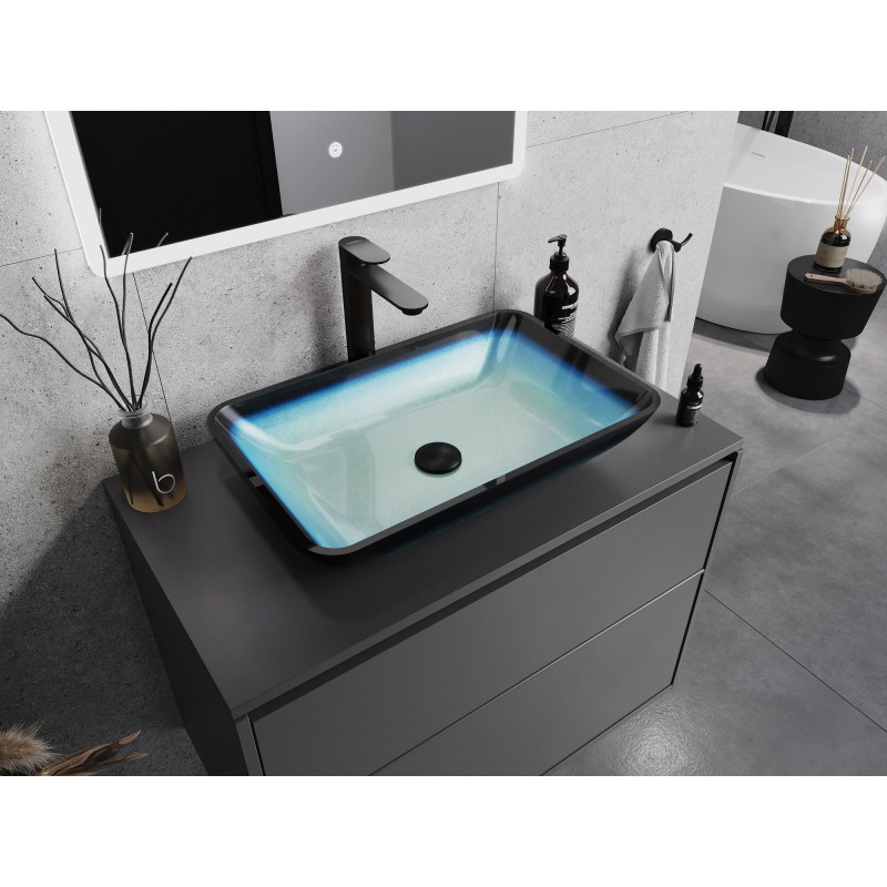 Mexen Megan Glas-Waschbecken zur Aufsatzmontage 56 x 36 cm, blau - 24135647