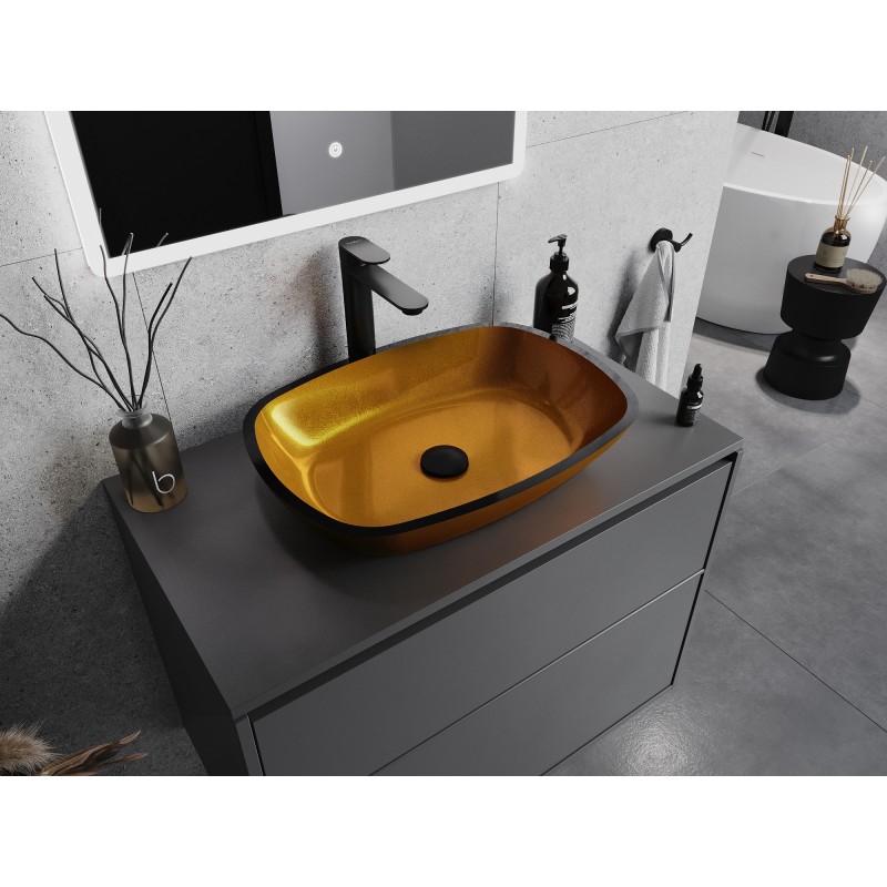 Mexen Araks Glas-Waschbecken zur Aufsatzmontage 54 x 39 cm, gold - 24155450