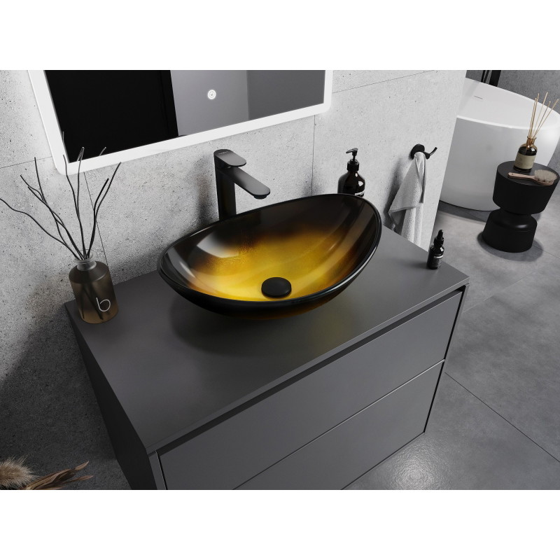 Mexen Sonia Glaswaschbecken zur Aufsatzmontage 54 x 37 cm, dunkelgold - 24145451