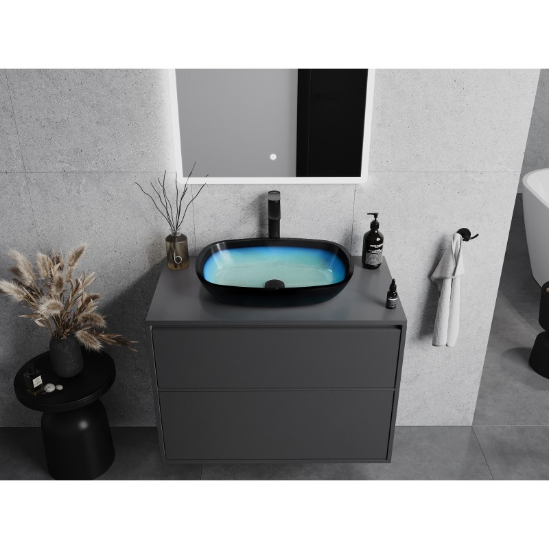 Mexen Araks blaue Aufsatzwaschbecken aus Glas 54 x 39 cm - 24155447