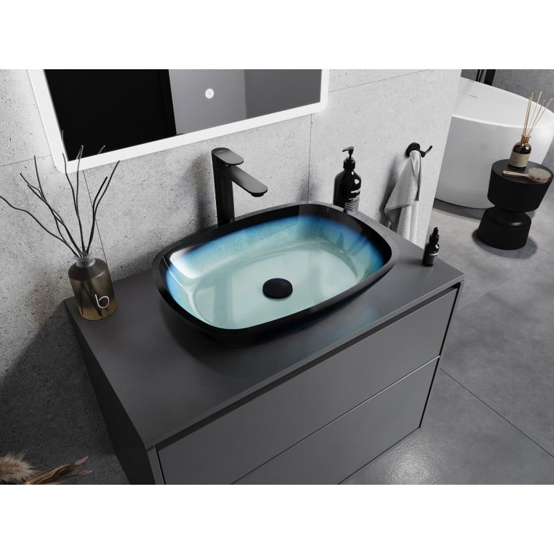 Mexen Araks Glaswaschbecken zur Aufsatzmontage 54 x 39 cm, blau - 24155447