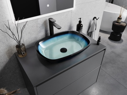 Mexen Araks blaue Aufsatzwaschbecken aus Glas 54 x 39 cm - 24155447