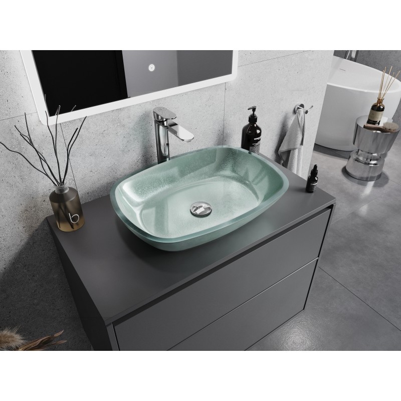 Mexen Araks Glas Aufsatzwaschbecken 54 x 39 cm, Silber - 24155411