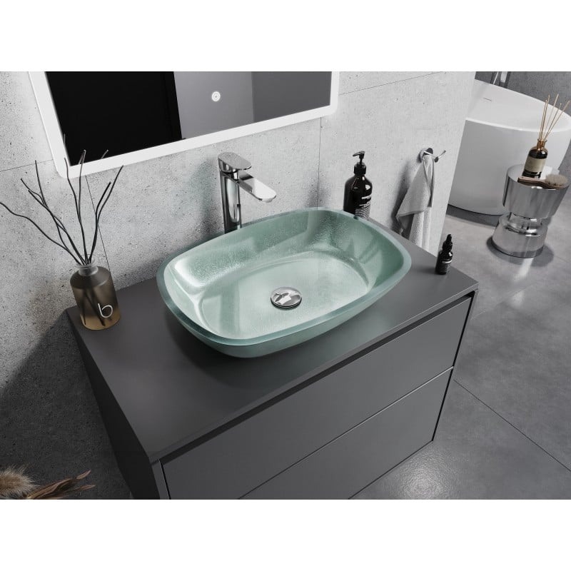Mexen Araks Glas-Waschbecken zur Aufsatzmontage 54 x 39 cm, silber - 24155411