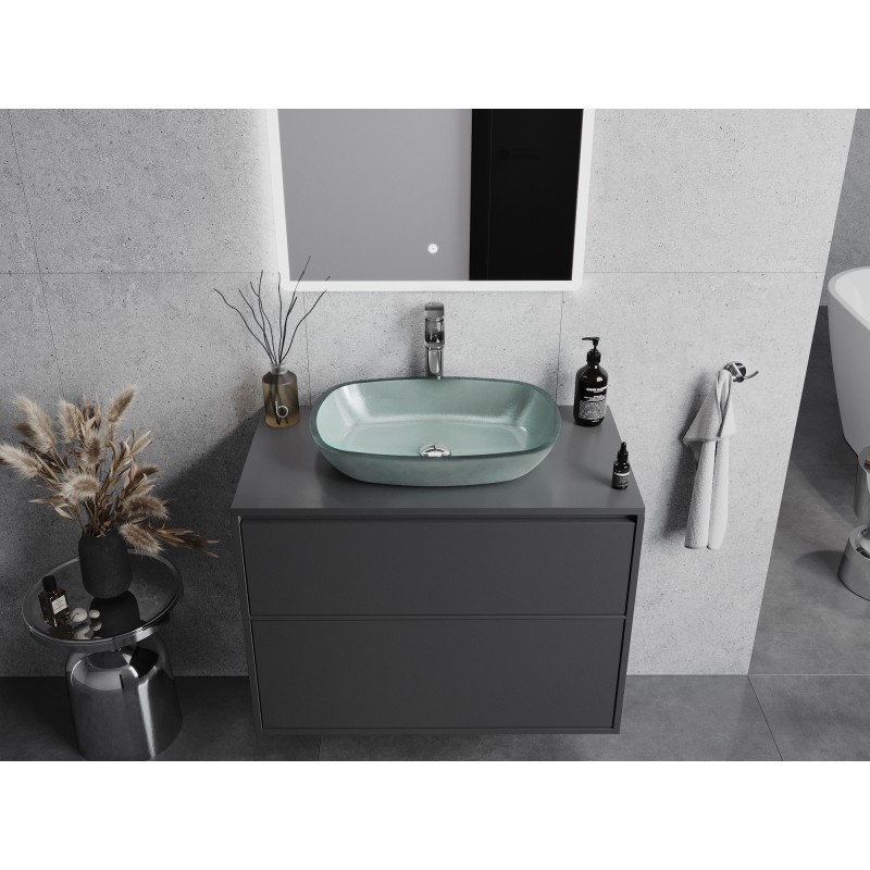Mexen Araks Glas Aufsatzwaschbecken 54 x 39 cm, Silber - 24155411