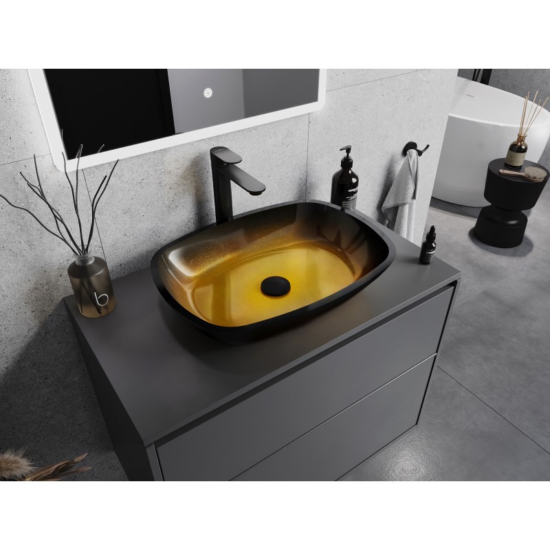 Mexen Araks Glaskeramik Aufsatzwaschbecken 54 x 39 cm, dunkelgold - 24155451