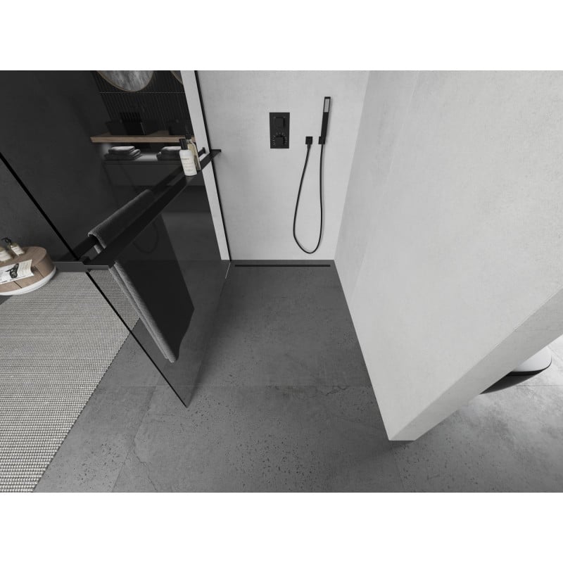 Mexen Kioto+ Duschwand mit Ablage Walk-in 105 x 200 cm, transparent, schwarz - 800-105-121-70-00