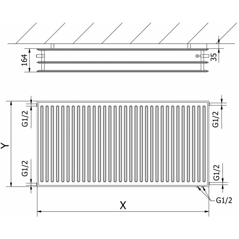 Mexen CVH30 Hygiene Plattenheizkörper 600 x 1500 mm, unterer Anschluss, 2263 W, schwarz - W630H-060-150-70