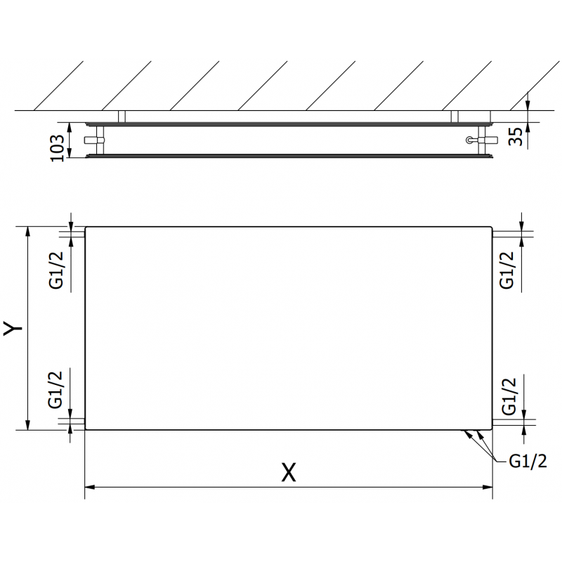 Mexen CVHF20 Hygiene Flat Plattenheizkörper 900 x 2000 mm, unterer Anschluss, 2796 W, schwarz - W620HF-090-200-70