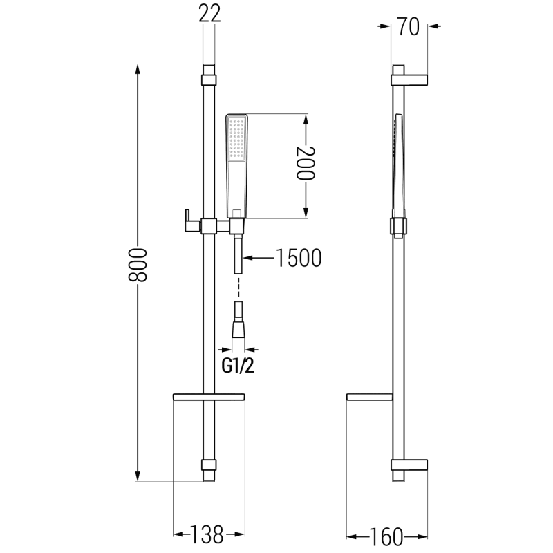 Mexen Lynx DQ72 Duscharmatur mit Duschset, schwarz - 74594DQ72-70