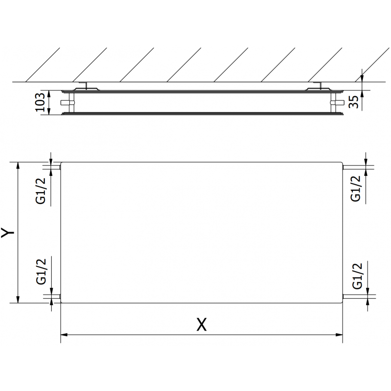 Mexen CHF20 Hygiene Flat Panelheizkörper 300 x 1400 mm, Seitenanschluss, 795 W, schwarz - W420HF-030-140-70