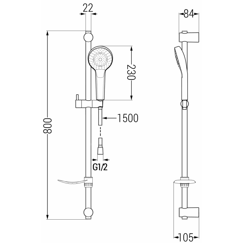 Mexen Milo DF05 Duschbatterie mit Duschset, schwarz - 7134R05-70