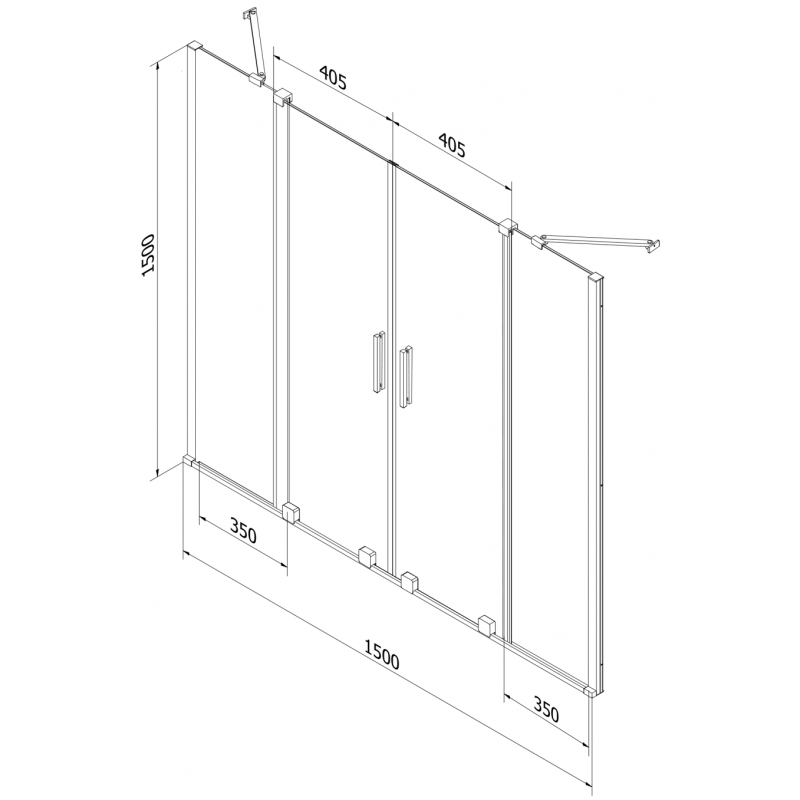 Mexen Velar Duo Badewannenwand 2-flügelig verschiebbar 150 x 150 cm, matt, gold - 896-150-000-32-50