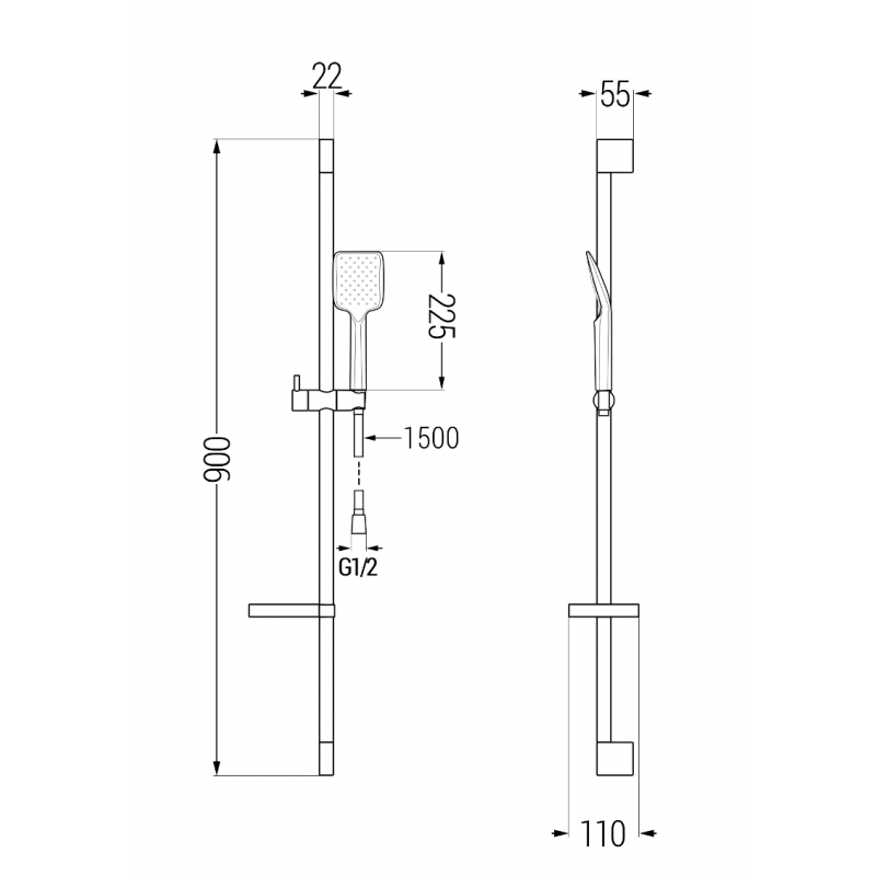 Mexen Zero DS62 Duschset, schwarz - 71104DS62-70