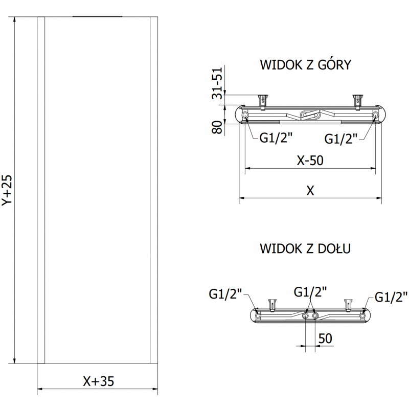 Mexen Flat VR20S Plattenheizkörper 1600 x 500 mm, mittiger Unteranschluss, 993 W, weiß - W6VR20S-160-050-00