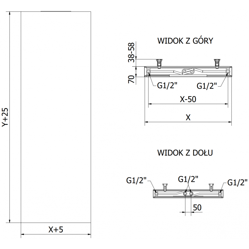 Mexen Flat VS20S Plattenheizkörper 1800 x 500 mm, mittlerer unterer Anschluss, 1090 W, Anthrazit - W6VS20S-180-050-66
