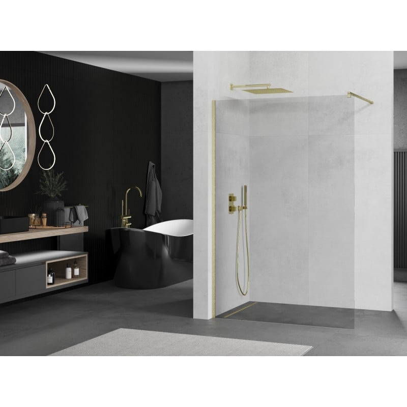 Mexen Kioto Duschwand Walk-in 145 x 200 cm, transparent 8 mm, gold gebürstet - 800-145-101-55-00