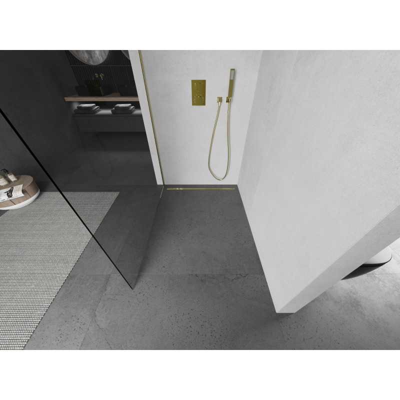 Mexen Kioto Duschwand Walk-in 140 x 200 cm, transparent 8 mm, gold gebürstet - 800-140-101-55-00
