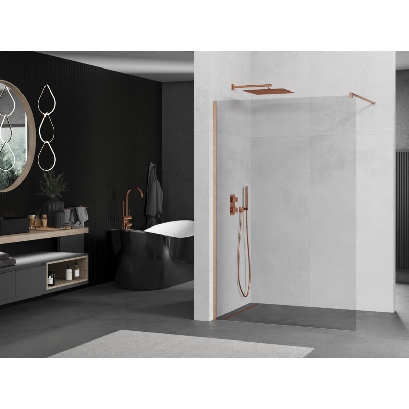 Mexen Kioto Duschwand Walk-in 110 x 200 cm, transparent 8 mm, gebürstetes Kupfer - 800-110-101-65-00
