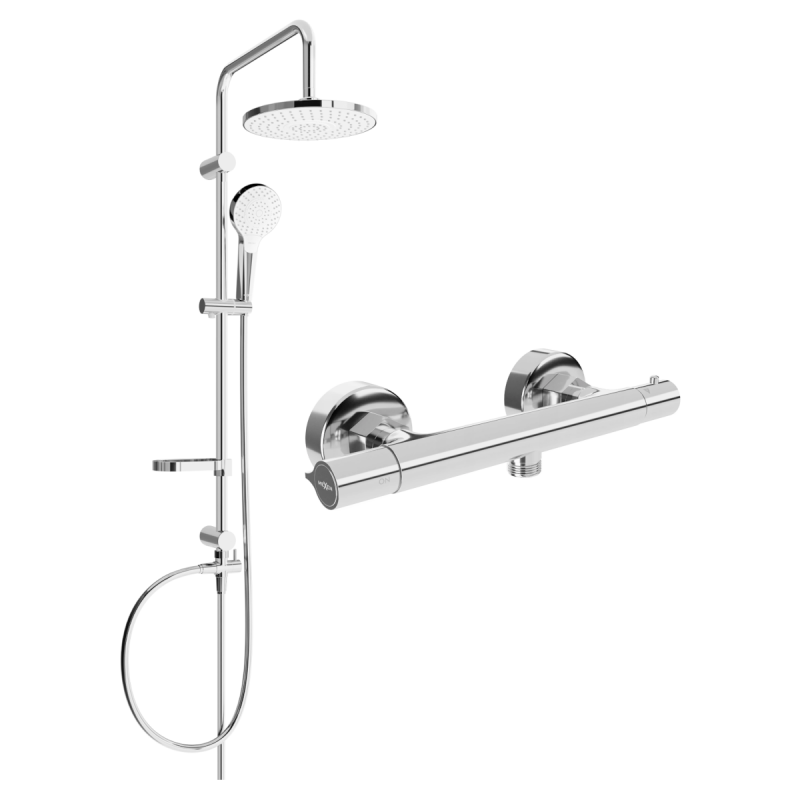 Mexen Slim Erik Aufputz-Duschset mit Regenbrause und Thermostat-Duscharmatur, Chrom - 77105205-00