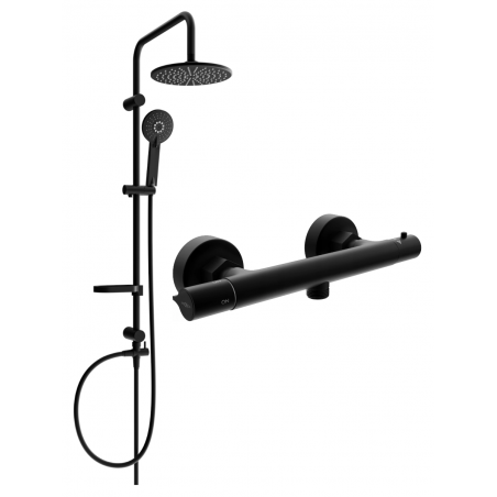 Mexen Slim Carl Duschset zur Aufputzmontage mit Regenbrause und thermostatischer Duscharmatur, schwarz - 77105240-70