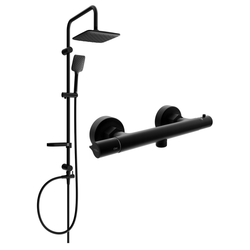 Mexen Slim Sven Duschset zur Aufputzmontage mit Regenduschkopf und Thermostat,Duscharmatur, schwarz - 77105262-70