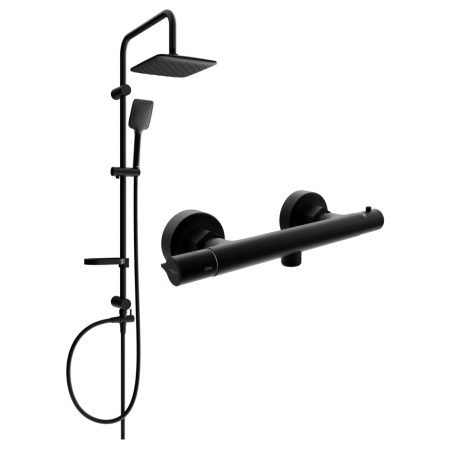 Mexen Slim Sven Duschset zur Aufputzmontage mit Regenduschkopf und Thermostat,Duscharmatur, schwarz - 77105262-70