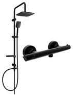 Mexen Slim Sven Duschset zur Aufputzmontage mit Regenduschkopf und Thermostat,Duscharmatur, schwarz - 77105262-70