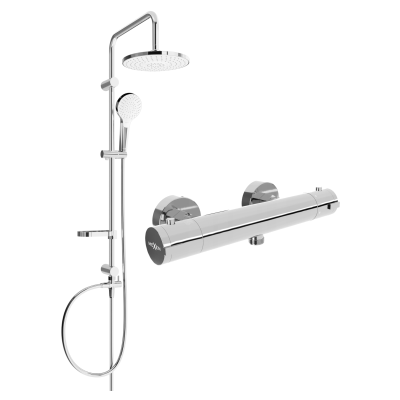 Mexen Kai Erik Aufputz-Duschset mit Regenduschkopf und Thermostat-Duscharmatur, chrom - 77100205-00