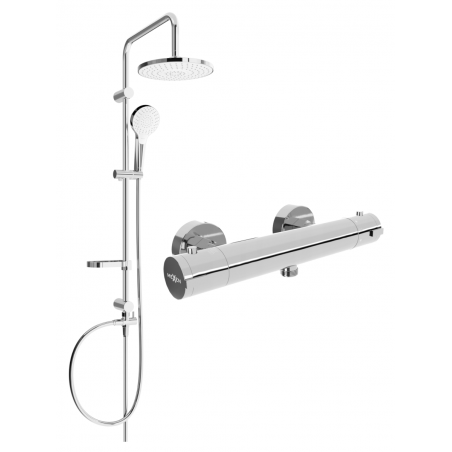 Mexen Kai Erik Aufputz-Duschset mit Regenduschkopf und Thermostat-Duscharmatur, chrom - 77100205-00