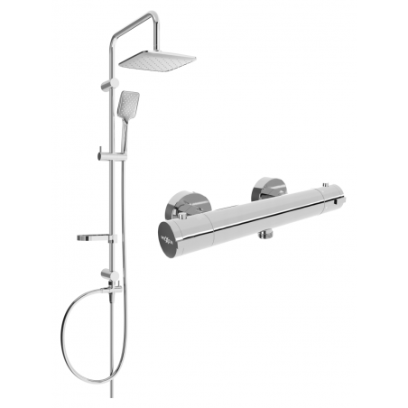Mexen Kai Sven Duschset zur Aufputzmontage mit Regenduschkopf und thermostatischer Duscharmatur, Chrom - 77100262-00